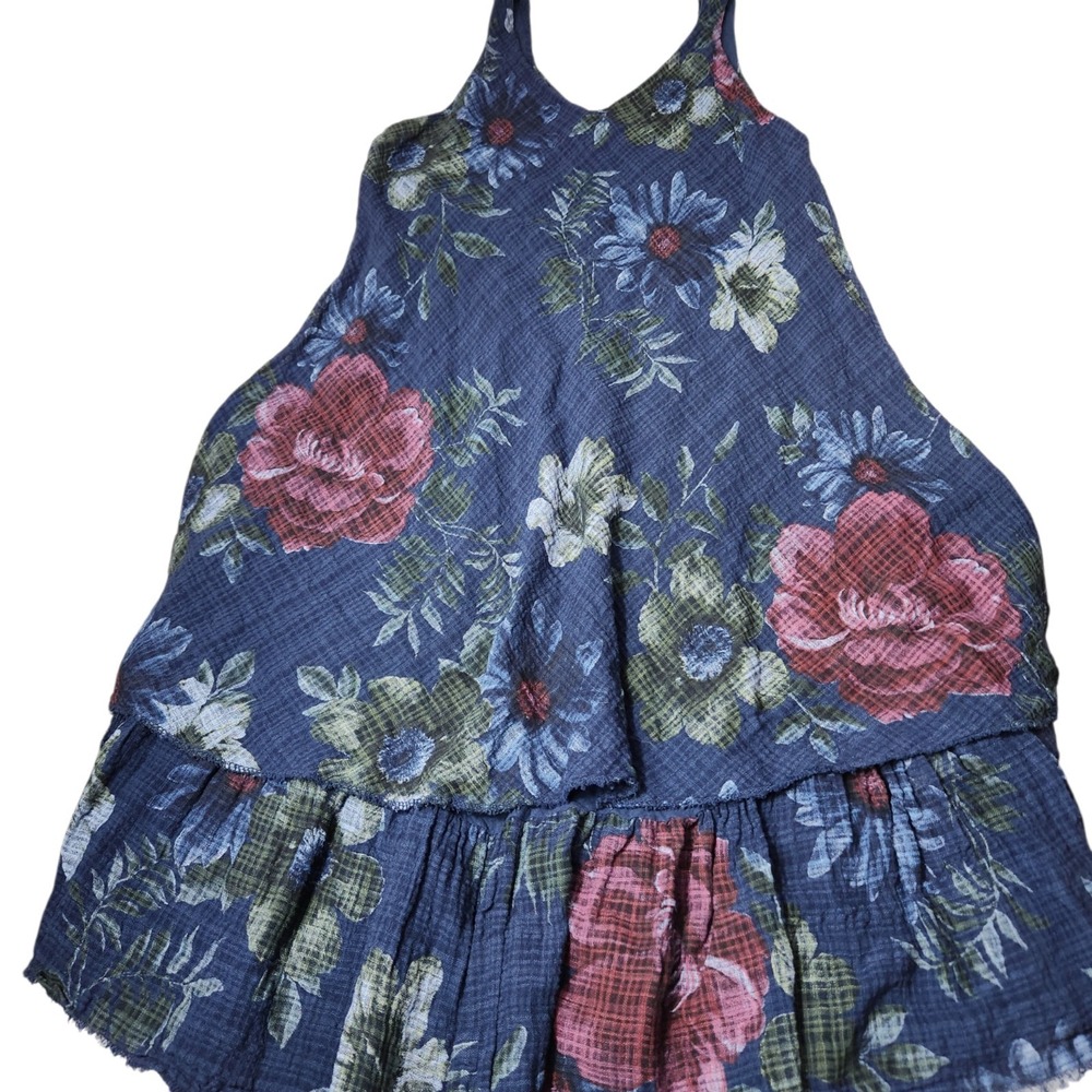 NWT Colette from La Maison One Size S/M/L Navy Floral Gauze Tiered Midi Dress - Picture 8 of 12